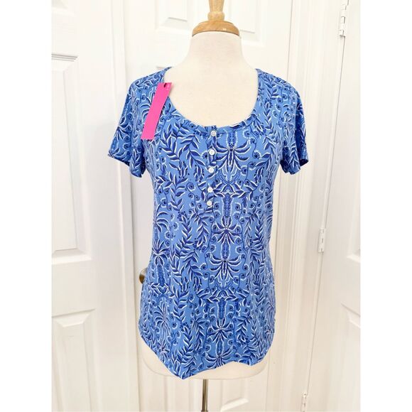 Lilly Pulitzer Have It Both Rays Henley Short Sleeve Pajama Top Medium NWT - Picture 1 of 6
